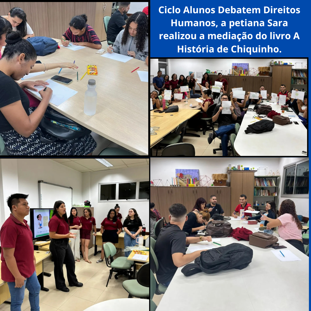 No eixo I de Pedagogia, na atividade Ciclo Alunos Debatem Direitos Humanos, a petiana Sara realizou a mediação do livro A História de Chiquinho, produzido pelo Instituto Chico Mendes. 